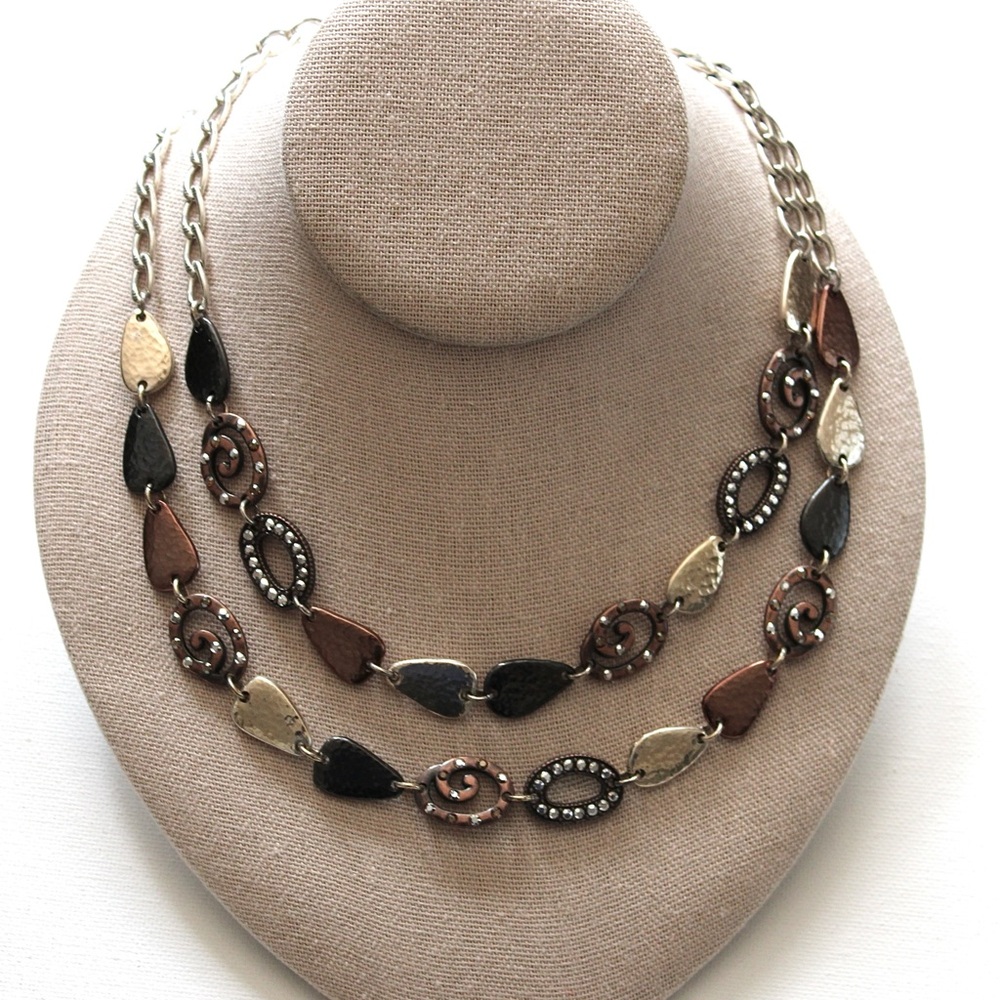 Brighton Necklace, Melange Collection, Two Strand Multi Tone Link Style, 19”,